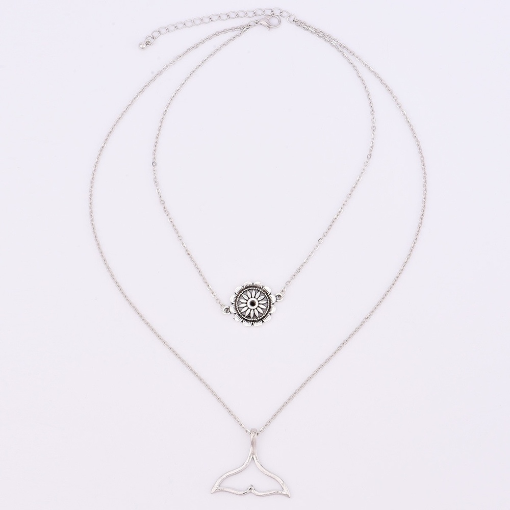 2 Layer Mermaid Whale Tail Necklace Silver - Picture 6 of 6